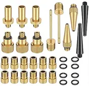 32PCS Premium Brass Valve Adapter, Bike Tire Valve Adapters, Ball Pump Needle, Adapters Kit as Inflation Devices and Accessories fit for Standard Pump or Air Compressor DV AV SV Bike etc