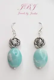 Amazonite Blue 13mm x 18mm Oval Gemstone .925 Sterling Silver Earrings 1 3/4"