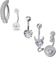[HONGTU implant] Belly Button Rings 14G Zircon Belly Rings Stainless Steel Navel Rings Heart Devil Belly Button Piercing Jewelry for Women