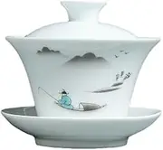 MINBIV Chinese Sheep Fat Jade White Porcelain Kung Fu Tea Cup Hand-painted Pattern Tea Bowl (6)