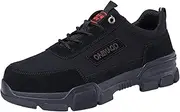 [ZHENSI] Men's Steel Toe Shoes Industrial Safety Shoes Canvas Wear-Resistant Non-Slip Outdoor Work Sneakers