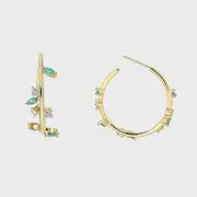 MAYJAI Stylish metal earpiece retro temperament zircon leaf earrings