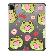 iPad Pro 12.9-inch (5th/6th gen) iPad Impact Case Cute Frog Holding A Heart with Peach Strawberry Cherry - Kawaii Animal with Pink Fruit