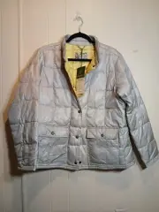 Vintage Eddie Bauer Silver Gray Down Jacket 550 Fill Snap Front Retro Woman