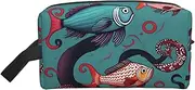 [FSCEV] Fish and Octopus Storage Bag Toiletry Bag Travel Bag Cute Cosmetic Bag Makeup Accessories, White, One Size