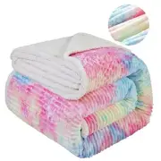 Sherpa Fleece Bed Blanket King King(90x104 Inches) Striped Rainbow