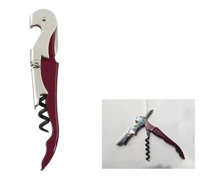 Burgundy Metal Corkscrew Doubled Hinged Waiters Wine Bottle Opener Foil Cutter