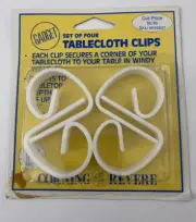 Vintage Corning Revere Table Cloth Clips 1-Set Of 4 White Plastic RARE