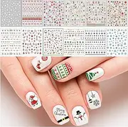 Adurself 1000+ Patterns Christmas Nail Art Decals Xmas 3D Nail Self-Adhesive Stickers Santa Claus Reindeer Snowflakes Snowmen Christmas bells for Women Girls Kids DIY Nail Design Manicure