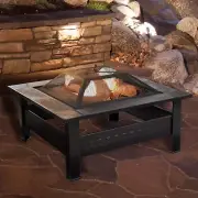 Outdoor Fire Pit Square Tile Cover Screen Patio Wood Burning Heater Steel Bowl