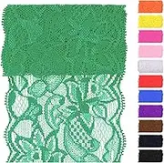 Swpeet 5 Yard by 3.15" Wide Green Lace Fabric Stretch Elastic, Trim Lace Ribbon, Elastic Sewing Trim Ribbon for Garment, Headbands, Wedding Bouquet Making DIY Crafts