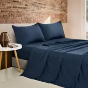 CleverPolly Vintage Washed Microfibre Sheet Set Navy (Single, King Single, Double, Queen, King)