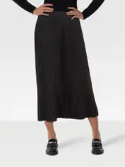Black Stretchy Pleated Midi Length Skirt