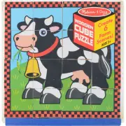 Melissa & Doug Wooden Cube Puzzle 16pcs 8"X8"-Farm MD775