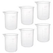 6 Pcs Plastic Graduated Beaker Laboratory Use Measuring Cup Clear White 150ML