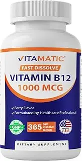 Vitamatic Vitamin B12 1000 mcg Fast Dissolve 365 Tablets - Berry Flavor - Supports Energy Metabolism