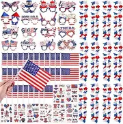 72 Pack Patriotic Leis Red White and Blue Flower Leis, 4th of July Hawaiian Leis, American Flags, Patriotic Paper Glasses and Tattoos for Fourth of July, Memorial Day, Independence Day Decorations