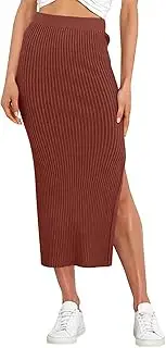 [Runcati] Women's Bodycon Knitted Pencil Skirts Elastic Split High Waisted Midi Skirt