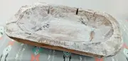 Wood Treen Dough Bowl Tray Dish Whitewashed Carved Rustic Distressed 9.25" New