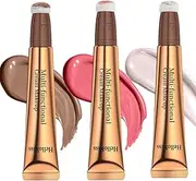 [Yeweian] 3PCS Liquid Contour Beauty Wand, Liquid Blush Highlighter Makeup Stick with Applicator, Cream Bronzer Stick Natural Matte Finish, Lightweight Blendable Cream Contour Highlighter Blush Wand