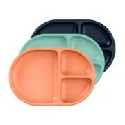3pc BOON CHOW Mint Multi Color Toddler/Kids/Childrens Silicone Divided Plate