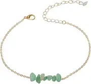 [Feelontop] Gold Chain Green Purple Natural Stone Anklet Bracelet Summer Beach Jewellery (Green)