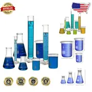Premium 3.3 Borosilicate Glass Beaker, Flask & Graduated Cylinder Kit - 9 Pieces