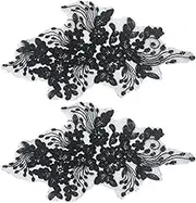 Applique, 2Pcs Lace Applique, 11.4x5.5 Inch Polyester Flower, Embroidery Patches for Wedding Dress for Craft DIY, Clothes, Hair Ornaments