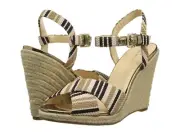 Cole Haan Hart Black Striped Leather Wedge Sandals size 9