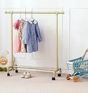 Kids Clothing Rack,Child Dress up Rack with Hooks, Metal Pipes Costumes Garment Hanging Rack,Small Rolling Clothes Rack,Freestanding and Portable Heavy Duty Kids Closet,Gold
