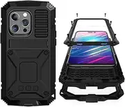 Simicoo iPhone 14 Pro Max Metal Case with Screen Protector Camera Protector Military Rugged Heavy Duty Shockproof Case with Metal Kickstand Full body Tough Dustproof Case for iPhone 14 Pro Max (Black)