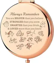 KEYCHIN Fish Nemo Pocket Mirror Marlin & Dory & Crush Fans Gifts You are Braver Stronger Smarter Than You Think Dory Compact Makeup Mirror Squirt Turtle Fans Gift (Fish Nemo-RG)