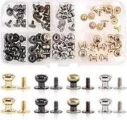 Swpeet 48Sets 4 Colors 8x10x10mm Chicago Screws Round Head Button Stud Slotted Screws Nail Rivet Leather Rivets Craft Belt for DIY Craft Leather Craft Repairs Decoration