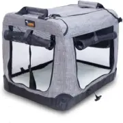 Foldable Dog Crate Portable Pet Carrier Travel Cage with Mat, Heavy Duty, Grey 5