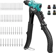 AUXTUR One-Handed Rivet Gun, Pop Rivet Gun Kit, Professional Hand Riveter, Manual Rivet Tool with 260 Pcs Rivets for Metal, Includes 4 Tool-Less Interchangeable Heads