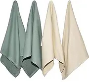 KOHDA LIVING Premium Silver Infused Kitchen Towels - 100% Organic Cotton Dish Towels - Odor Controlled Tea Towels (Pack of 4) Absorbent Kitchen Hand Towels Sage/Birch