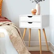 [Artiss] Bedside Table White Board Side Tables Storage Small Narrow Desk Chest of Drawers, with 2 Drawer and Splayed Legs, Bedroom Home Furniture Tallboy Lamp Stand Nightstand Cabinet in 60cm Height