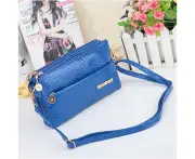 Women's Handbag With Crocodile Pattern Handbag, Three Compartment Small Bag Blue