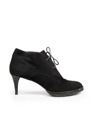 Black Suede Lace Up Low Heel Boots