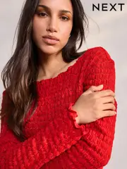 Red Long Sleeve Textured Top (AV1740) | $64