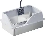 MYCENSE Portable Cat Sand Tray with Elevated Edges and Included Cleaning Tool, Light Gray