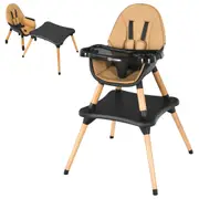 Babyjoy 5-in-1 Baby Highchair Toddlers Feeding Chair & Table w/Removable Double Tray & Seat Belt Coffee