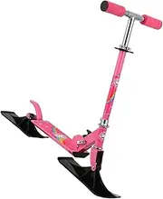 Kids Snow Scooter Two Wheel Sled Metal Frame Conversion Balance Training Portable Outdoor Sand Scooter Ski Skate Board Sled, Rose Red