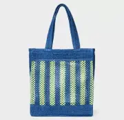 Universal Threads Straw Crochet Tote Bag Womens Blue/Geeen Striped
