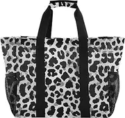 [sanluoli] Totes Foldable Tote Bag For Beach Water Resistant with Handles Laundry Carrying Bag, Black Leopard Print, 1 size