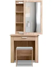 [Artiss] Sliding Mirror Dressing Table Set in Oak Demi