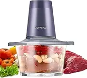 JIUYOUNG Electric Food Processor, 300W Multi-functional Food Chopper with 2L Glass Bowl & Bi-Level Blades, 8-Cup Blender Grinder for Kitchen Electric Mini Chooper for Onion Salad Garlic Fruit