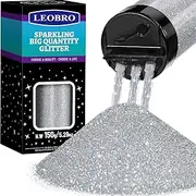 LEOBRO Glitter, Silver Glitter, 150g/5.29oz Extra Fine Glitter, Resin Glitter Powder, Fine Glitter for Crafts, Bulk Metallic Craft Glitter for Resin, Christmas Glitter Tumbler DIY Crafts