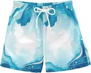 [RPLIFE] Swimming Trunks for Kids, Anti Chafe Swim Trunks Boys 2 T, Blue Turquoise Watercolor Fluid