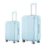 2 Piece Luggage Set Travel Carry On Hard Suitcases Trolley Lightweight Cabin Bags with TSA Lock Cover 6 Packing Cubes Pale Blue